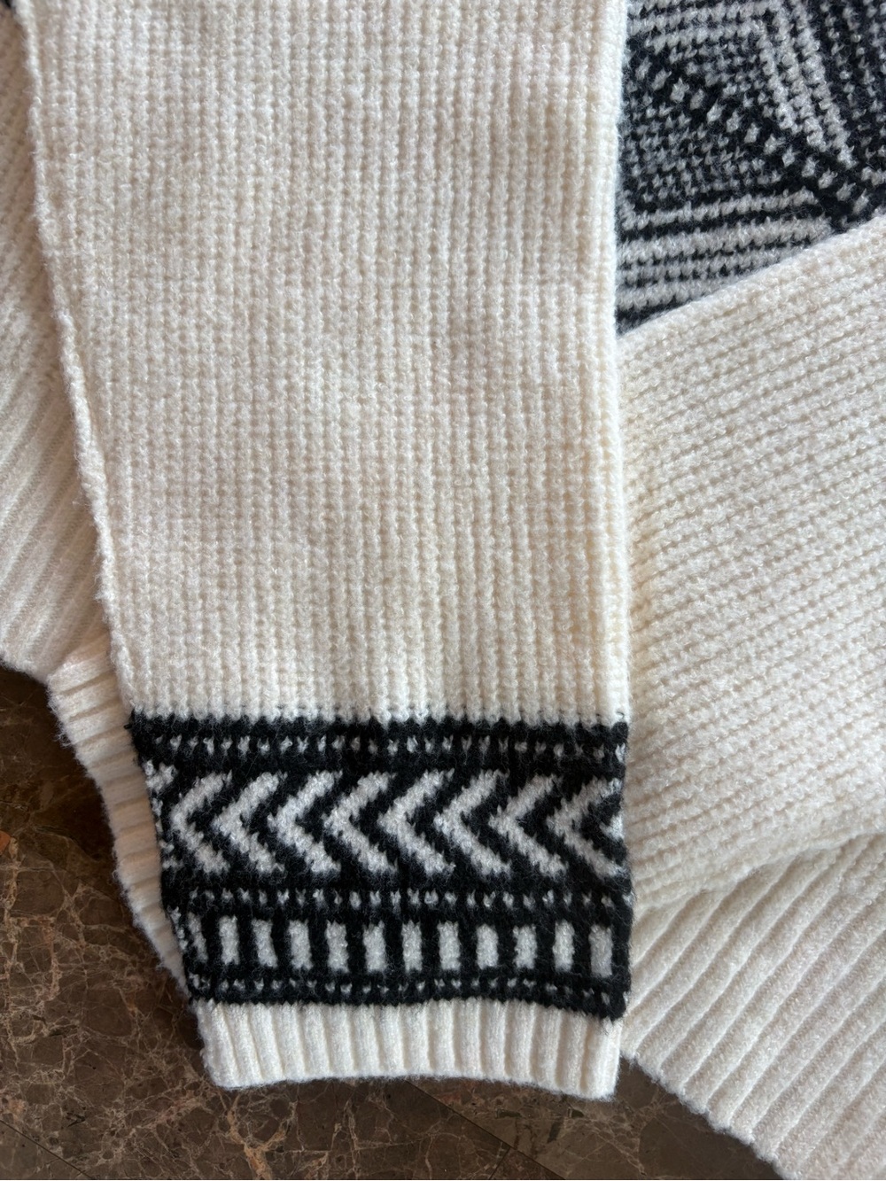 Pink Rose Cream Turtleneck Sweater with Black Geometric Stripes - Picture 4 of 9